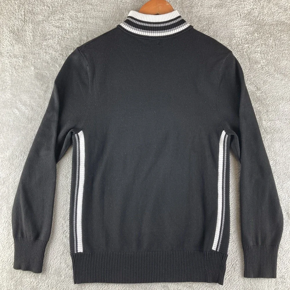 Coofandy Sweater Men's Medium 1/4 Zip Pull Over Slim Fit Black w/‎ White Stripes